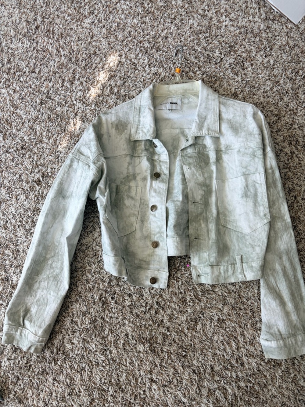 Fashion Nova Cropped Washed Sage Utility Jacket